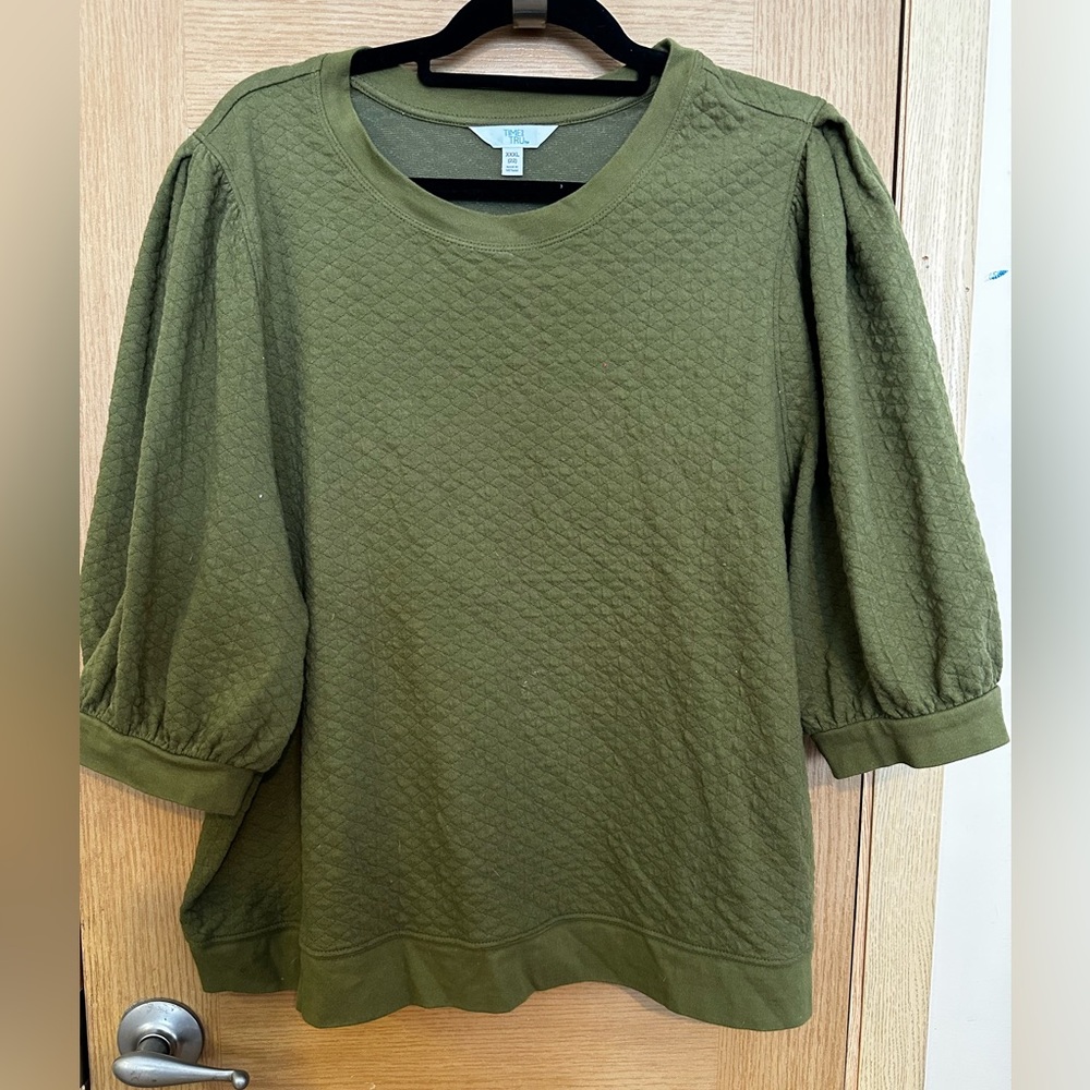 Time and Tru Olive Green Textured Blouse Sz XXXL